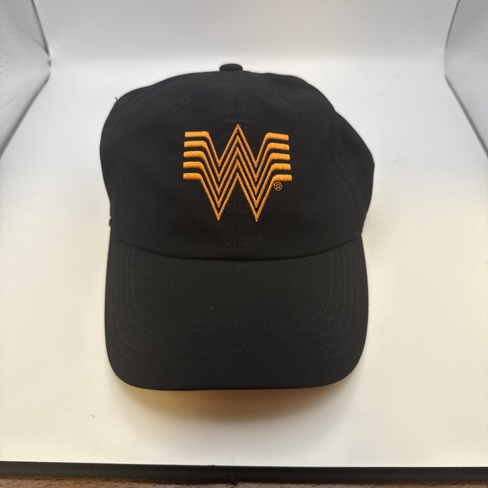 Whataburger Black Hat Cap Adjustable Strapback Logo Embroidered Employee Work